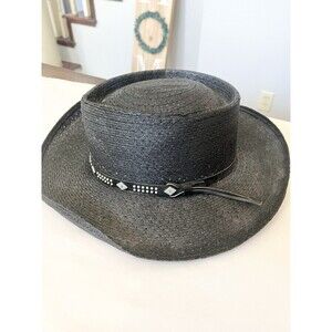 Park Plaza Hats Men Black Western Leather Strap 7 1/2 60 Made In USA Vintage